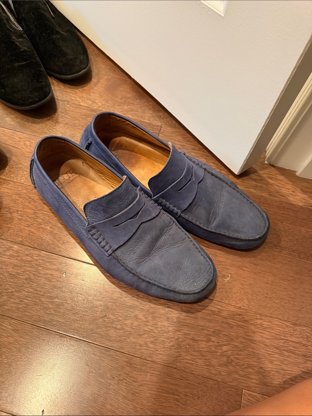 Saks Fifth Avenue Navy Suede Penny Loafers